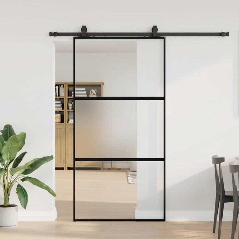 vidaXL fekete edzett üveg tolóajtó fémszerelék szettel 102,5x205 cm