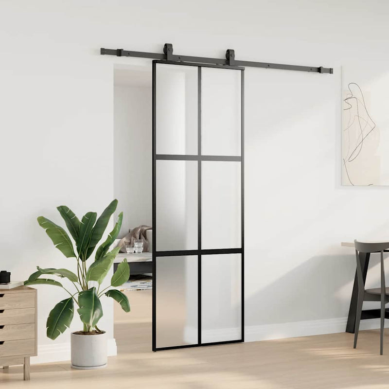 vidaXL fekete edzett üveg tolóajtó fémszerelék szettel 76x205 cm