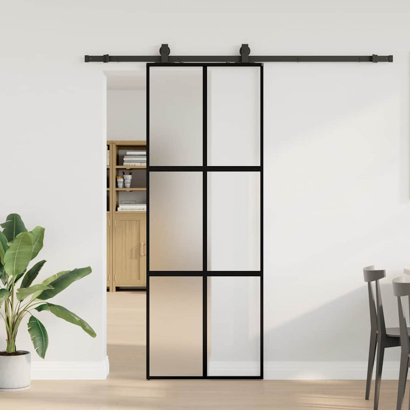 vidaXL fekete edzett üveg tolóajtó fémszerelék szettel 76x205 cm