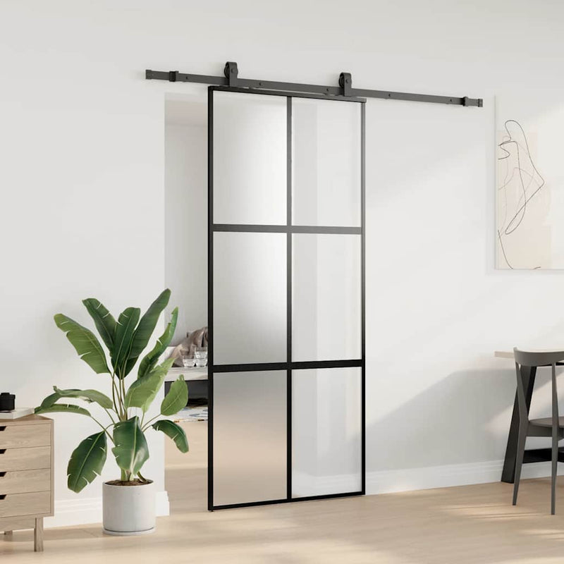 vidaXL fekete edzett üveg tolóajtó fémszerelék szettel 90x205 cm