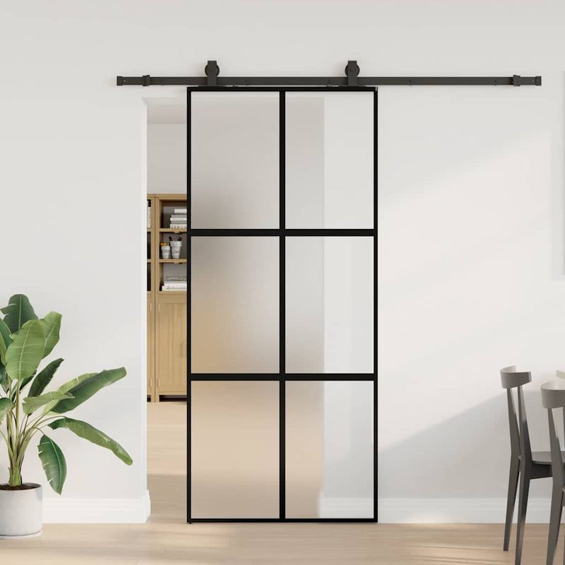 vidaXL fekete edzett üveg tolóajtó fémszerelék szettel 90x205 cm