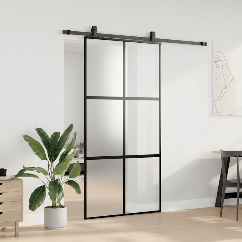 vidaXL fekete edzett üveg tolóajtó fémszerelék szettel 102,5x205 cm