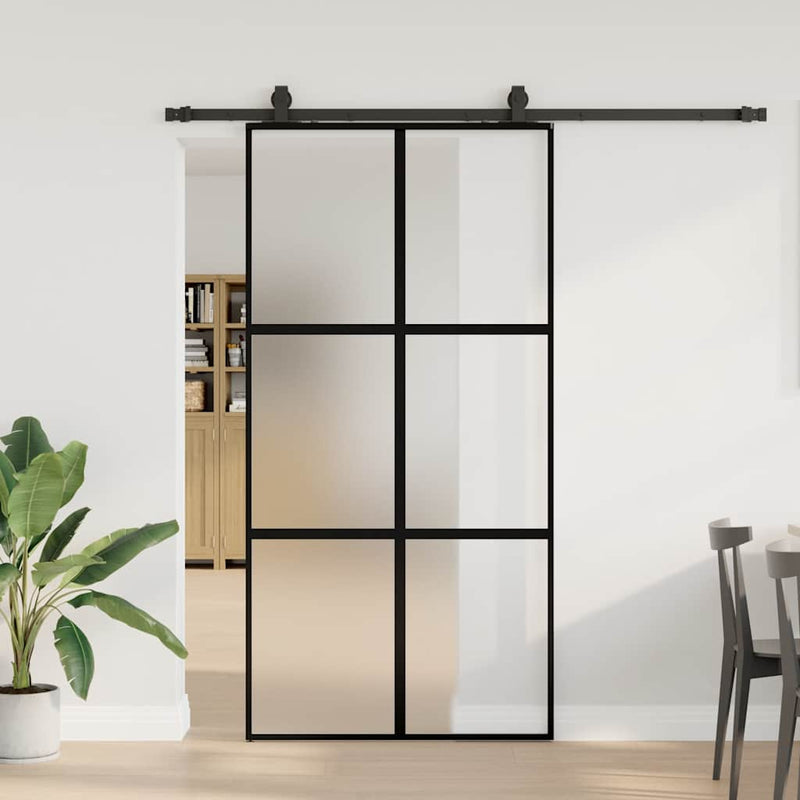 vidaXL fekete edzett üveg tolóajtó fémszerelék szettel 102,5x205 cm