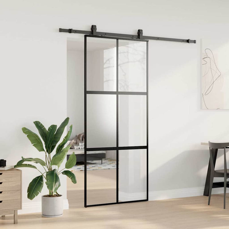 vidaXL fekete edzett üveg tolóajtó fémszerelék szettel 90x205 cm