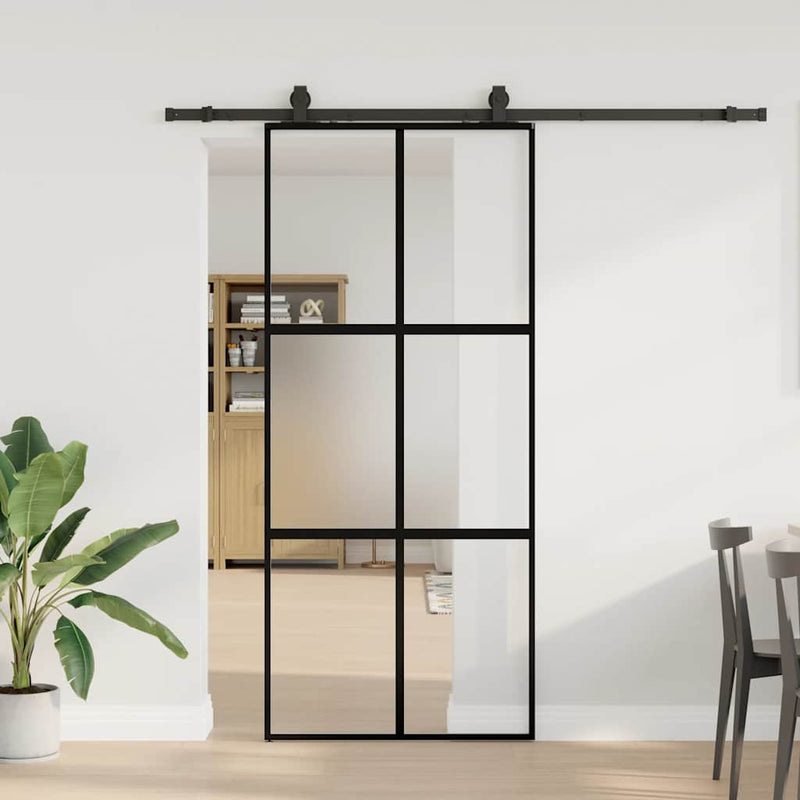 vidaXL fekete edzett üveg tolóajtó fémszerelék szettel 90x205 cm