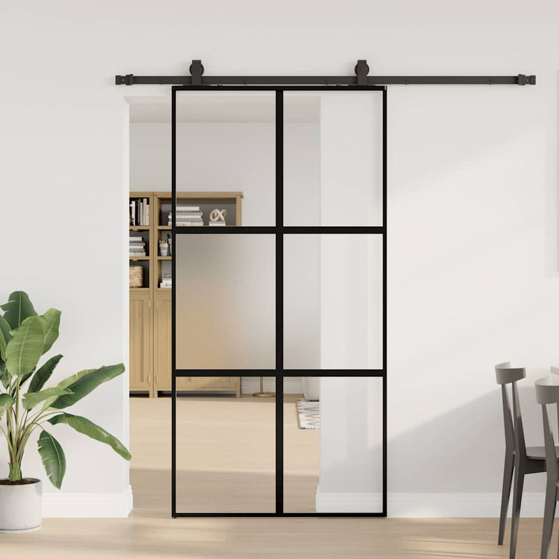 vidaXL fekete edzett üveg tolóajtó fémszerelék szettel 102,5x205 cm