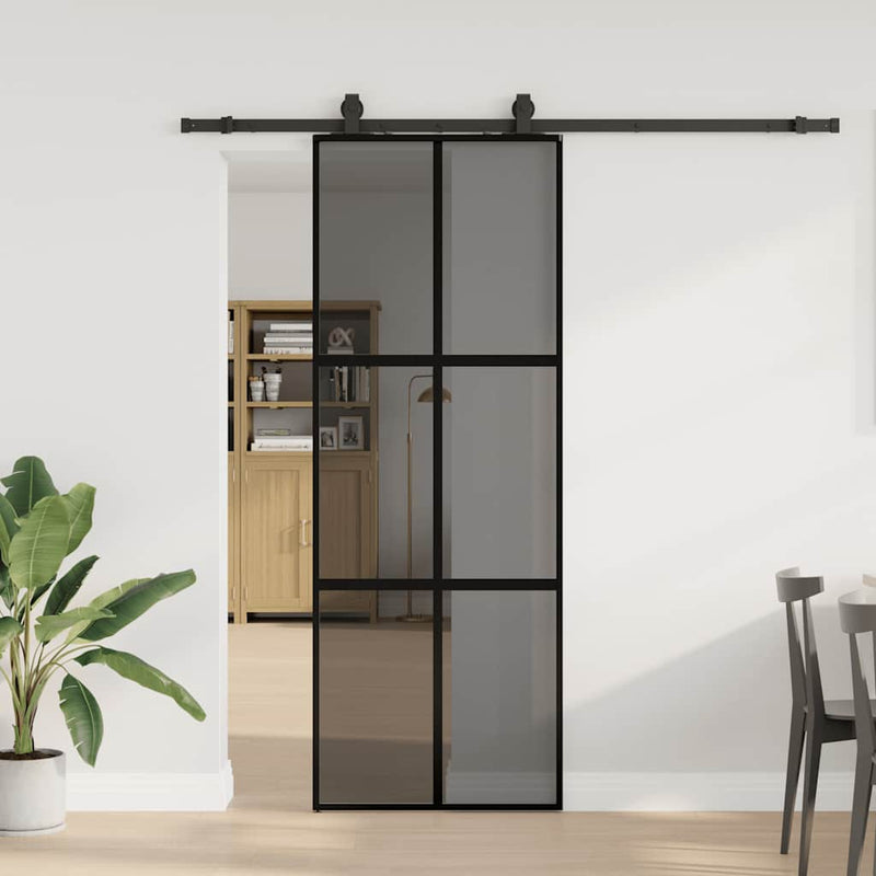 vidaXL fekete edzett üveg tolóajtó fémszerelék szettel 76x205 cm