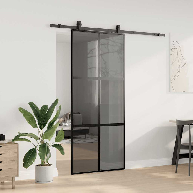 vidaXL fekete edzett üveg tolóajtó fémszerelék szettel 90x205 cm