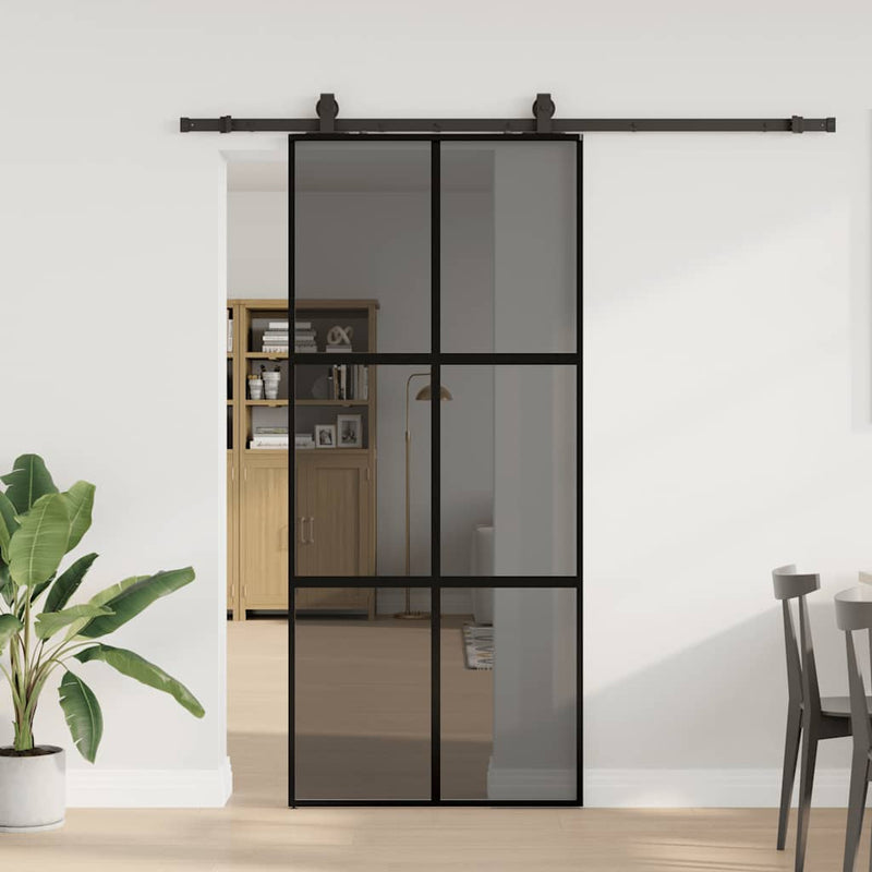 vidaXL fekete edzett üveg tolóajtó fémszerelék szettel 90x205 cm