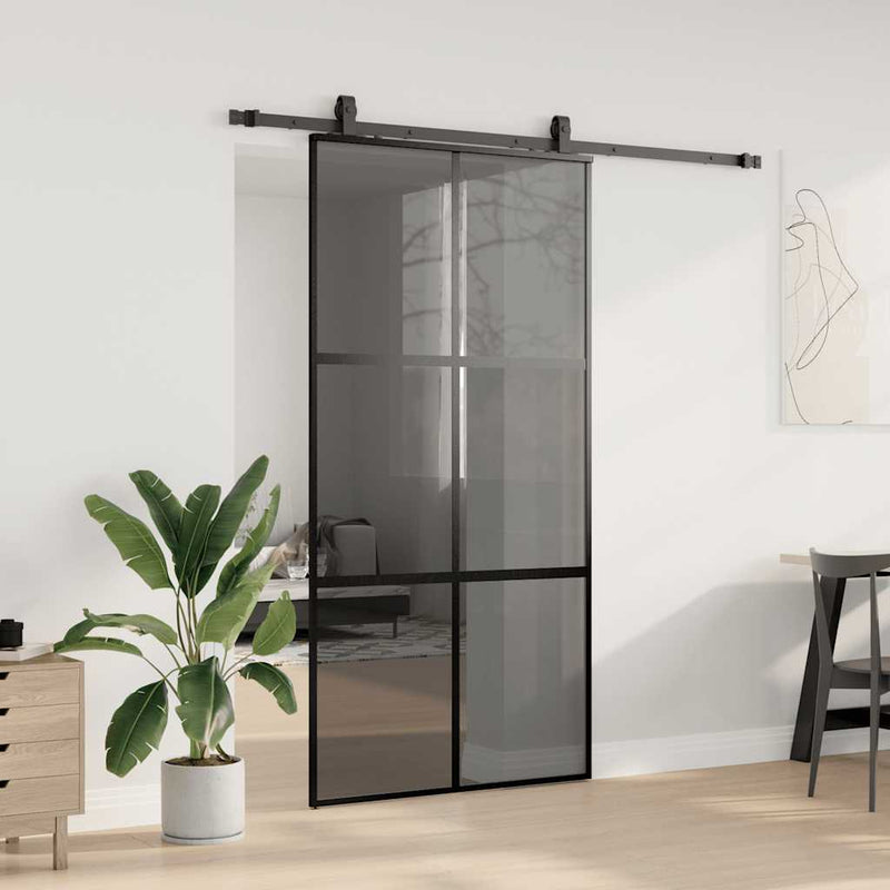 vidaXL fekete edzett üveg tolóajtó fémszerelék szettel 102,5x205 cm