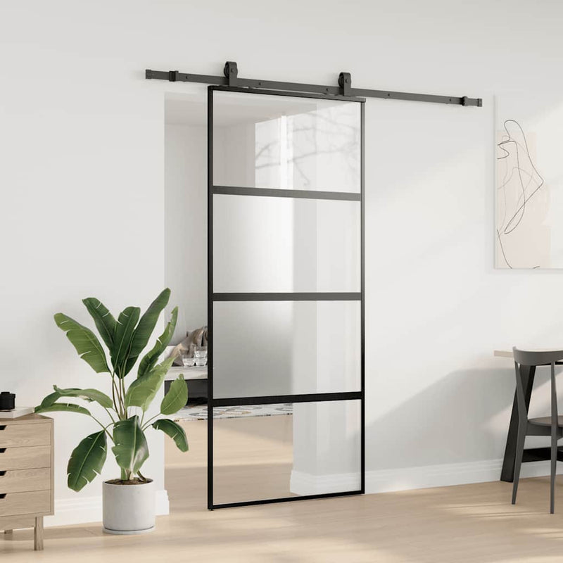 vidaXL fekete edzett üveg tolóajtó fémszerelék szettel 90x205 cm