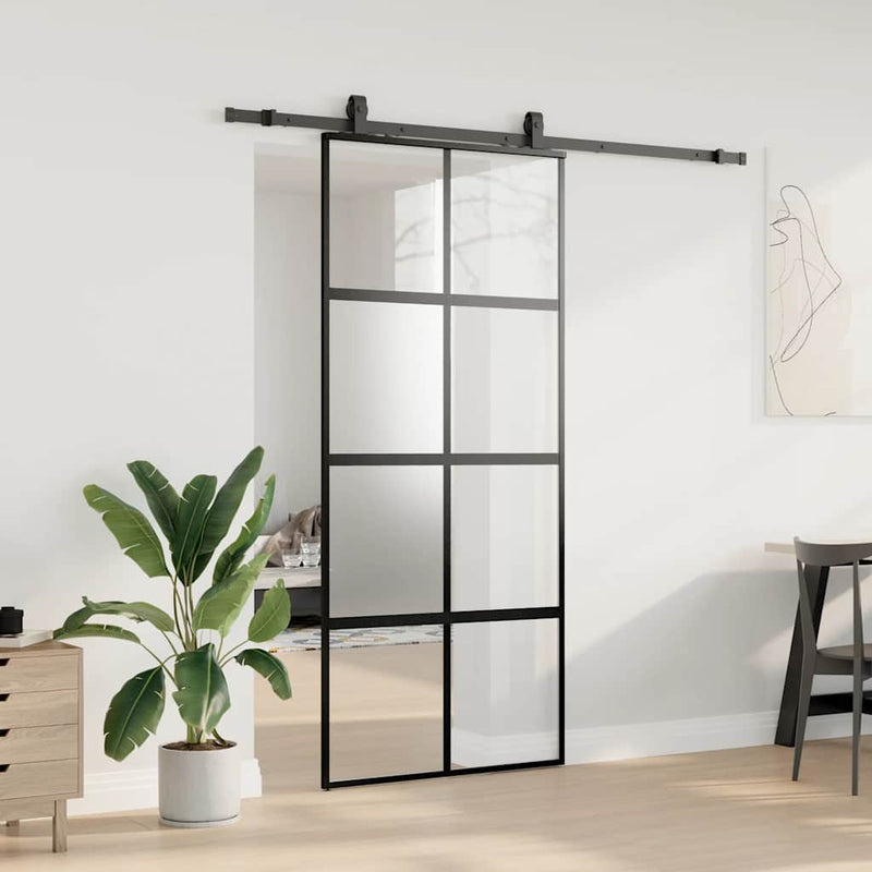 vidaXL fekete edzett üveg tolóajtó fémszerelék szettel 90x205 cm