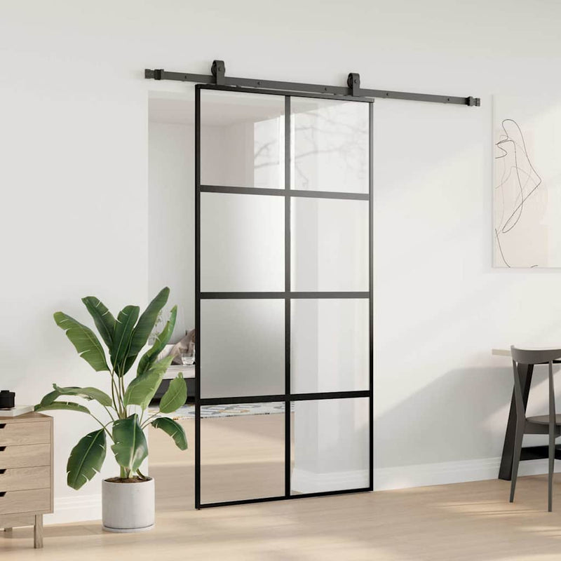 vidaXL fekete edzett üveg tolóajtó fémszerelék szettel 102,5x205 cm