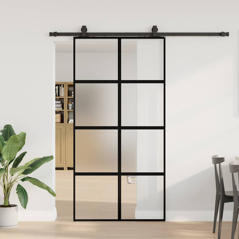 vidaXL fekete edzett üveg tolóajtó fémszerelék szettel 102,5x205 cm