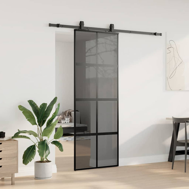 vidaXL fekete edzett üveg tolóajtó fémszerelék szettel 76x205 cm