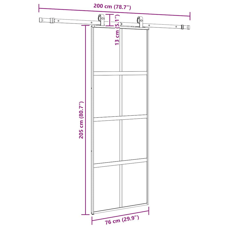 vidaXL fekete edzett üveg tolóajtó fémszerelék szettel 76x205 cm