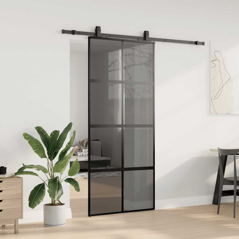 vidaXL fekete edzett üveg tolóajtó fémszerelék szettel 90x205 cm