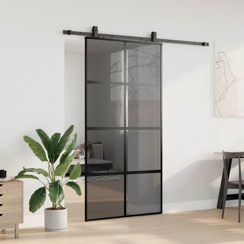 vidaXL fekete edzett üveg tolóajtó fémszerelék szettel 102,5x205 cm