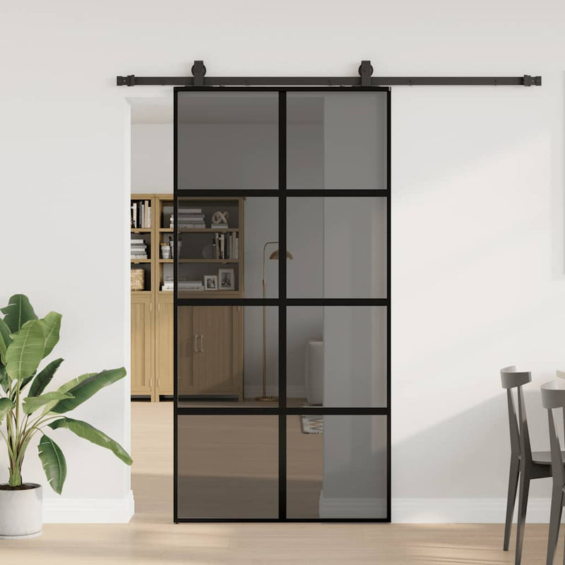 vidaXL fekete edzett üveg tolóajtó fémszerelék szettel 102,5x205 cm