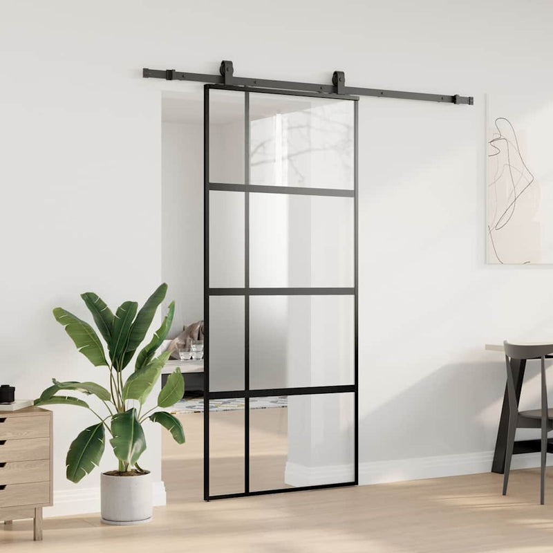 vidaXL fekete edzett üveg tolóajtó fémszerelék szettel 90x205 cm