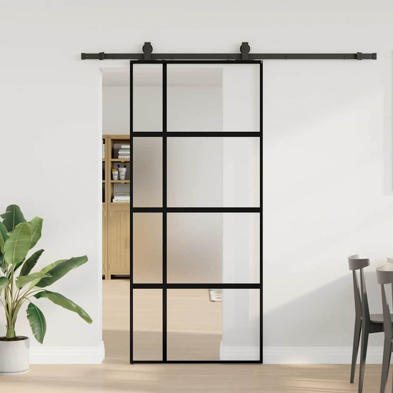 vidaXL fekete edzett üveg tolóajtó fémszerelék szettel 90x205 cm