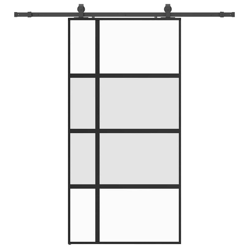 vidaXL fekete edzett üveg tolóajtó fémszerelék szettel 102,5x205 cm