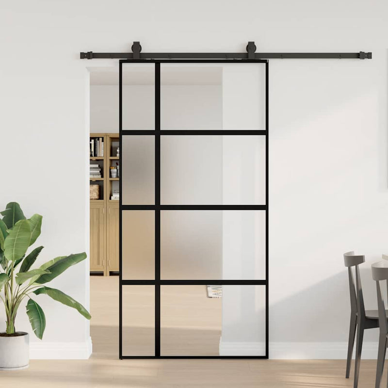 vidaXL fekete edzett üveg tolóajtó fémszerelék szettel 102,5x205 cm