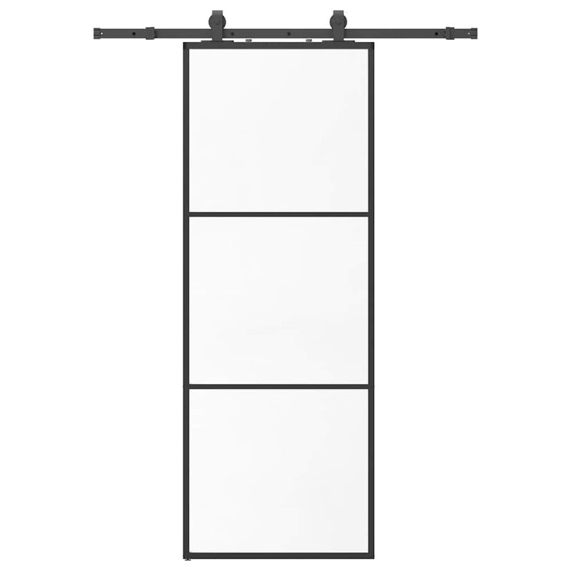 vidaXL fekete ESG üveg tolóajtó fémszerelvény-szettel 76x205 cm