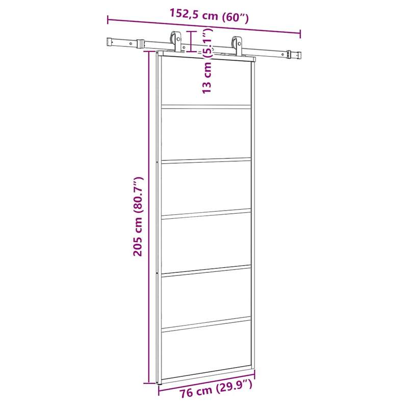 vidaXL fekete ESG üveg tolóajtó fémszerelvény-szettel 76x205 cm