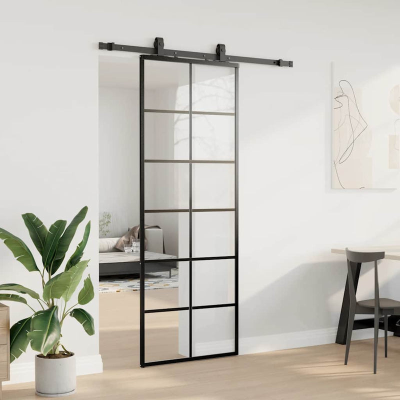 vidaXL fekete ESG üveg tolóajtó fémszerelvény-szettel 76x205 cm