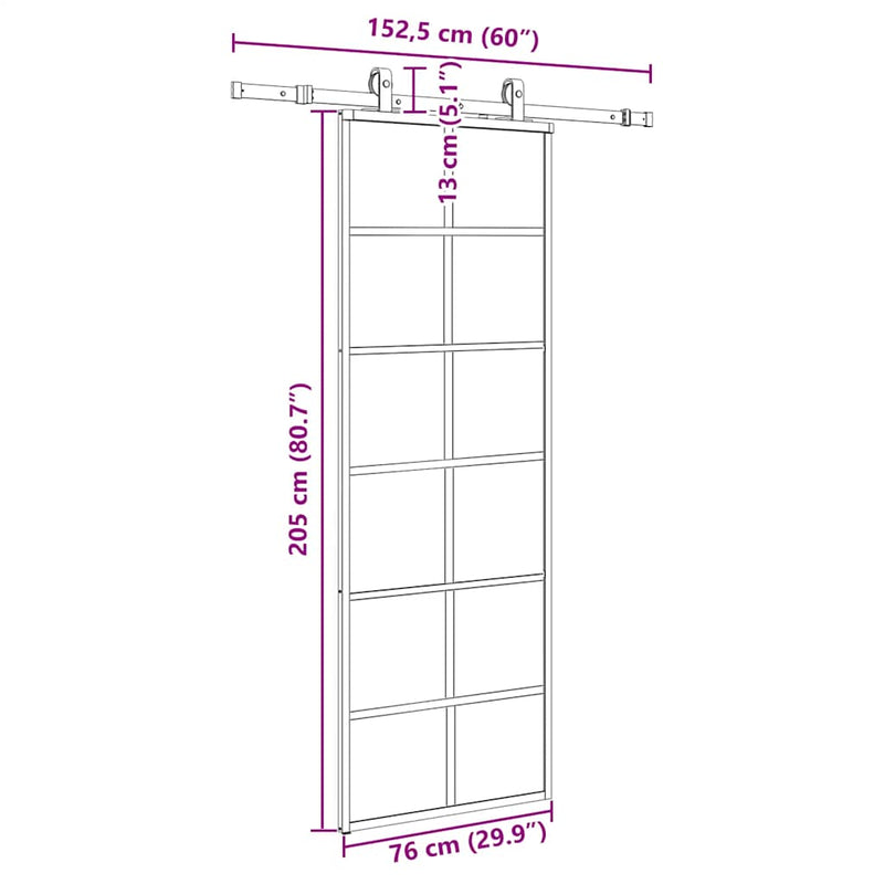 vidaXL fekete ESG üveg tolóajtó fémszerelvény-szettel 76x205 cm