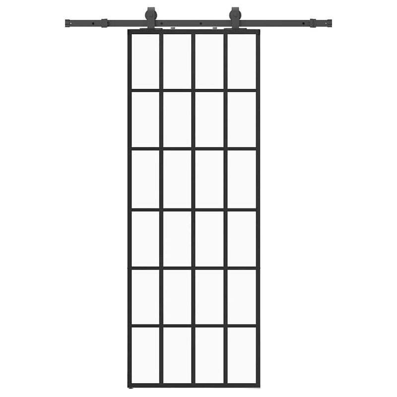 vidaXL fekete ESG üveg tolóajtó fémszerelvény-szettel 76x205 cm