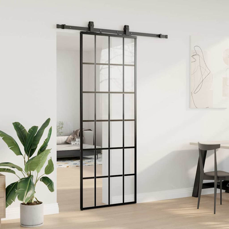 vidaXL fekete ESG üveg tolóajtó fémszerelvény-szettel 76x205 cm