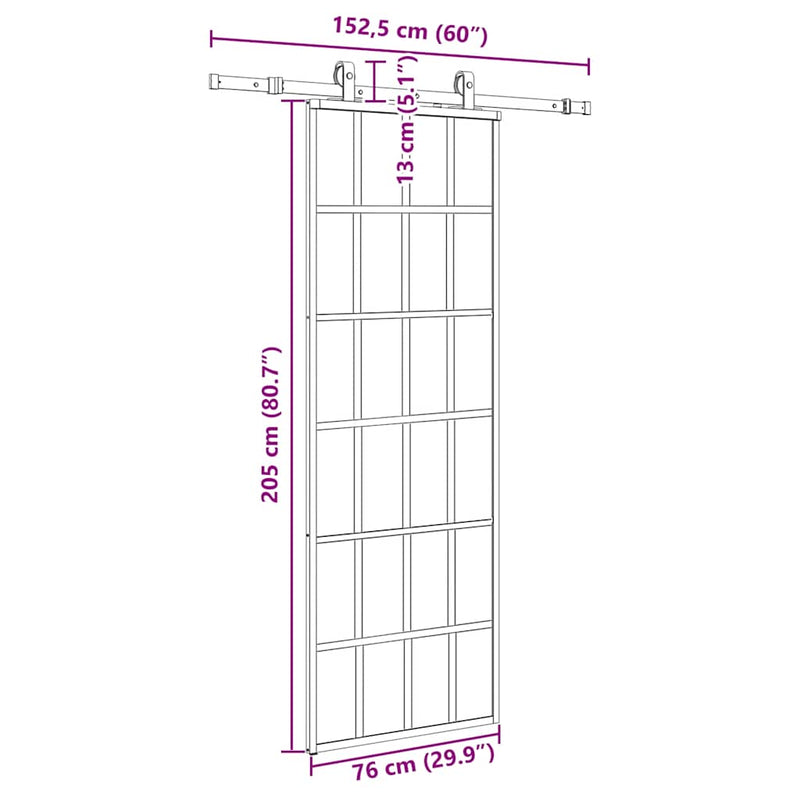 vidaXL fekete ESG üveg tolóajtó fémszerelvény-szettel 76x205 cm