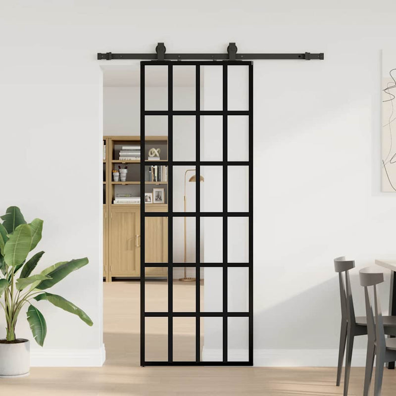 vidaXL fekete ESG üveg tolóajtó fémszerelvény-szettel 76x205 cm