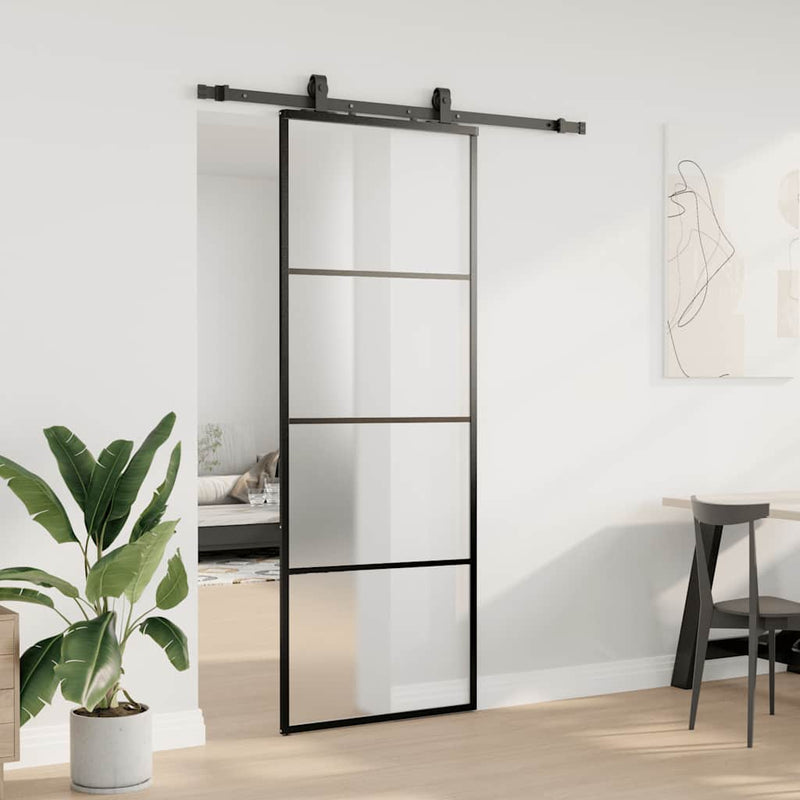 vidaXL fekete ESG üveg tolóajtó fémszerelvény-szettel 76x205 cm