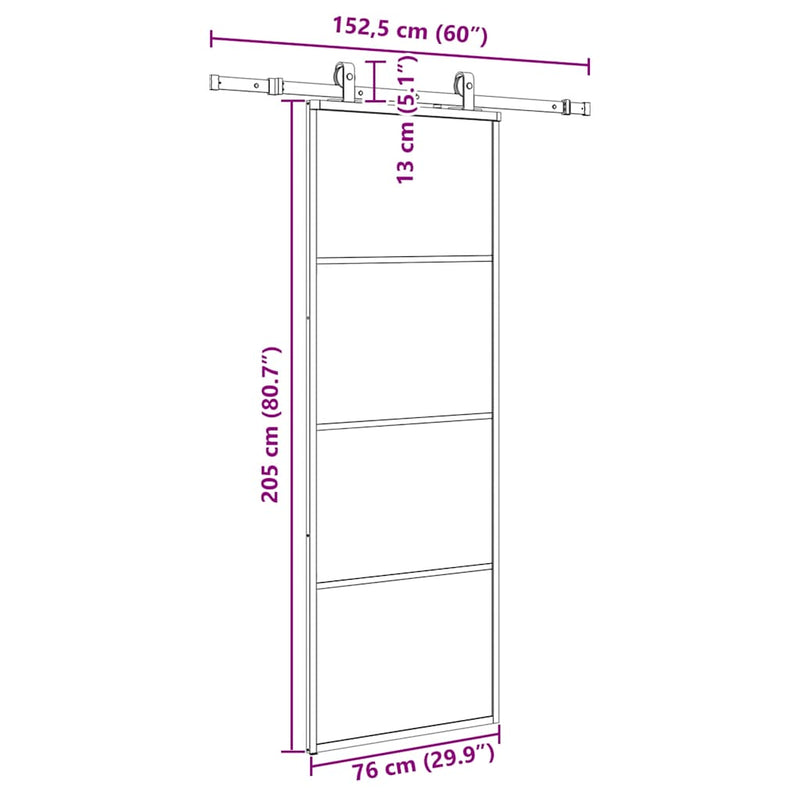 vidaXL fekete ESG üveg tolóajtó fémszerelvény-szettel 76x205 cm