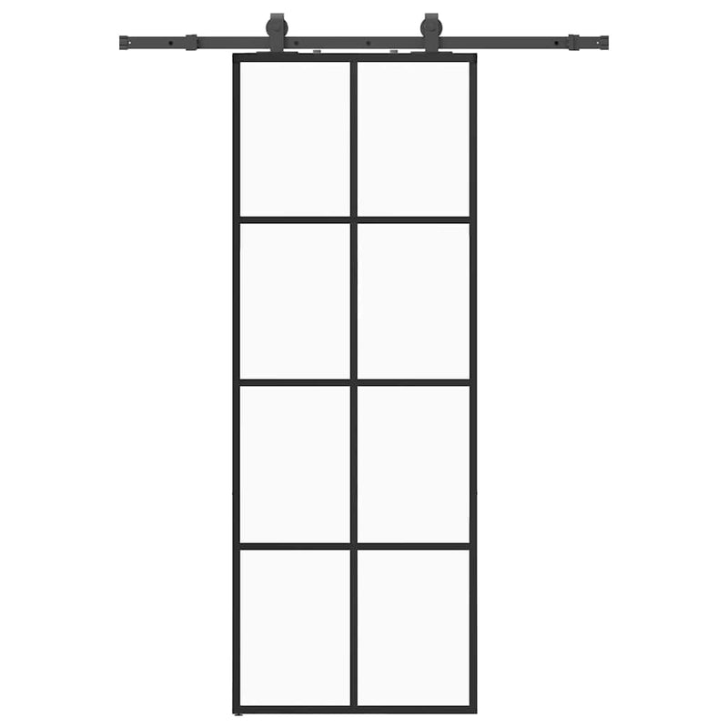 vidaXL fekete ESG üveg tolóajtó fémszerelvény-szettel 76x205 cm