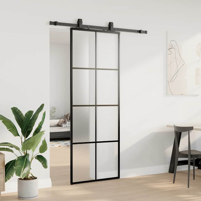 vidaXL fekete ESG üveg tolóajtó fémszerelvény-szettel 76x205 cm