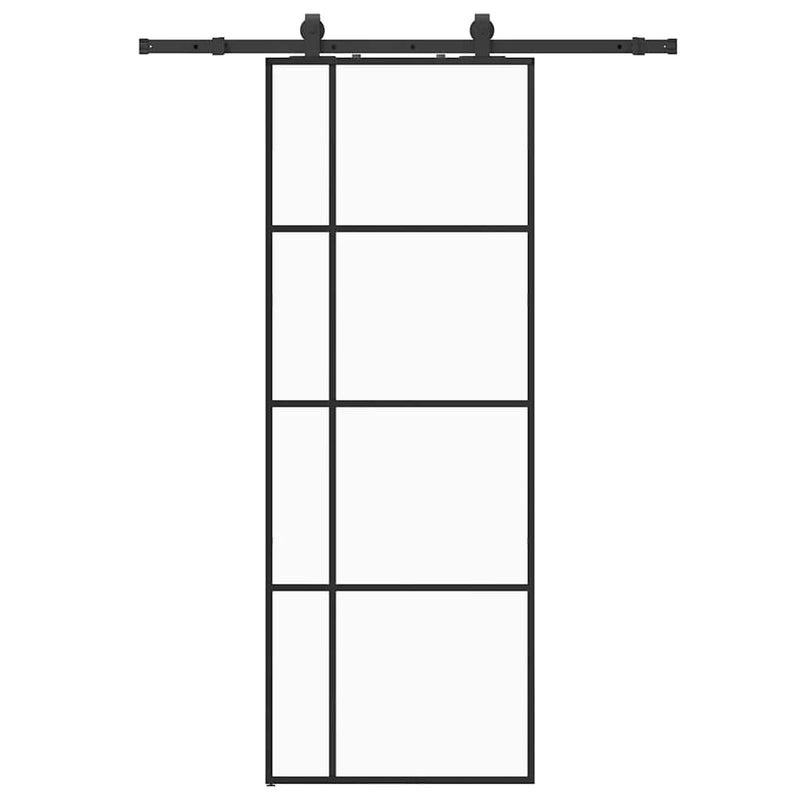 vidaXL fekete ESG üveg tolóajtó fémszerelvény-szettel 76x205 cm