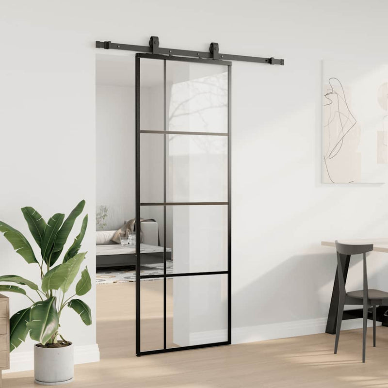 vidaXL fekete ESG üveg tolóajtó fémszerelvény-szettel 76x205 cm