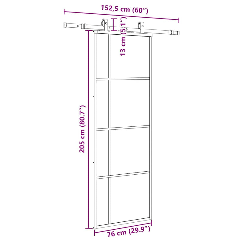 vidaXL fekete ESG üveg tolóajtó fémszerelvény-szettel 76x205 cm