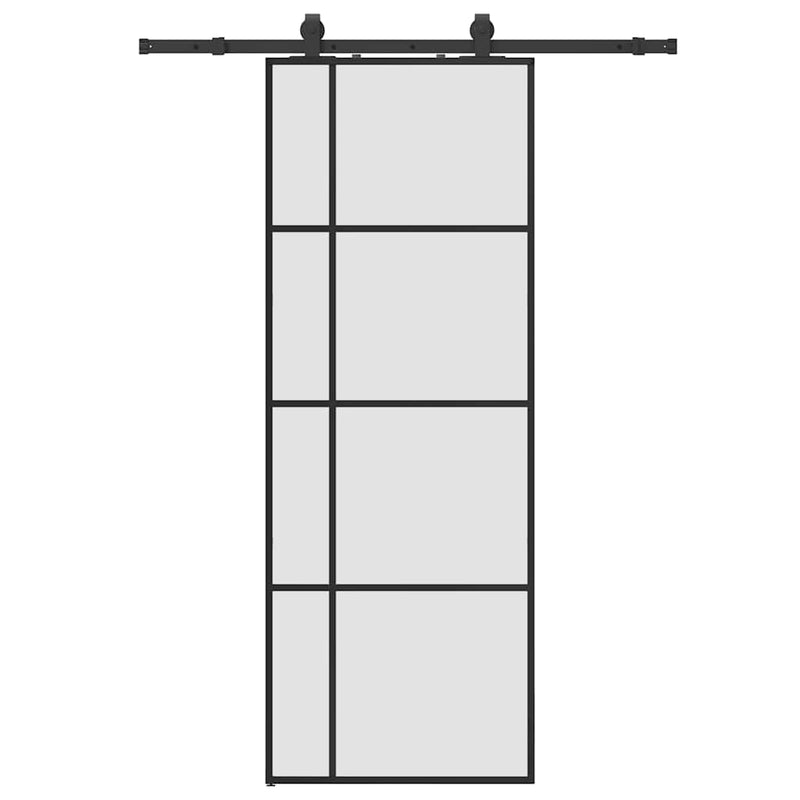 vidaXL fekete ESG üveg tolóajtó fémszerelvény-szettel 76x205 cm