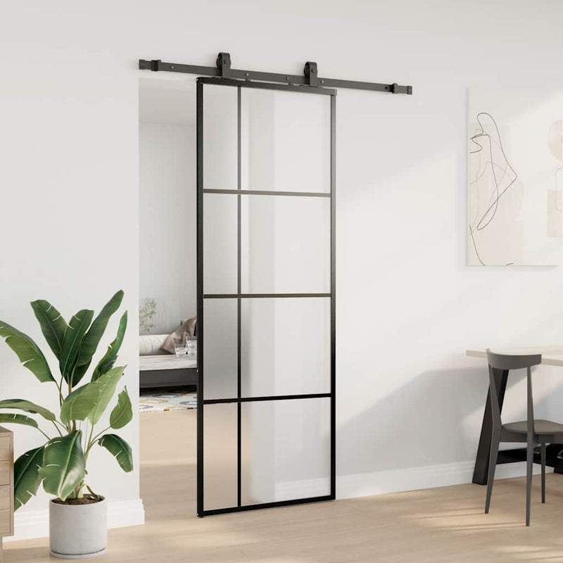 vidaXL fekete ESG üveg tolóajtó fémszerelvény-szettel 76x205 cm
