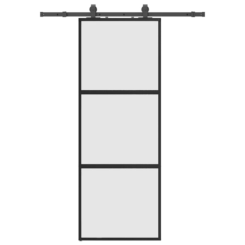 vidaXL fekete edzett üveg tolóajtó fémszerelék szettel 76x205 cm