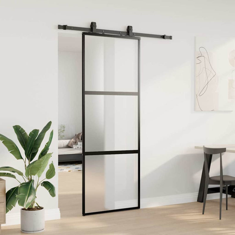 vidaXL fekete edzett üveg tolóajtó fémszerelék szettel 76x205 cm