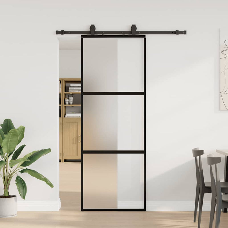 vidaXL fekete edzett üveg tolóajtó fémszerelék szettel 76x205 cm