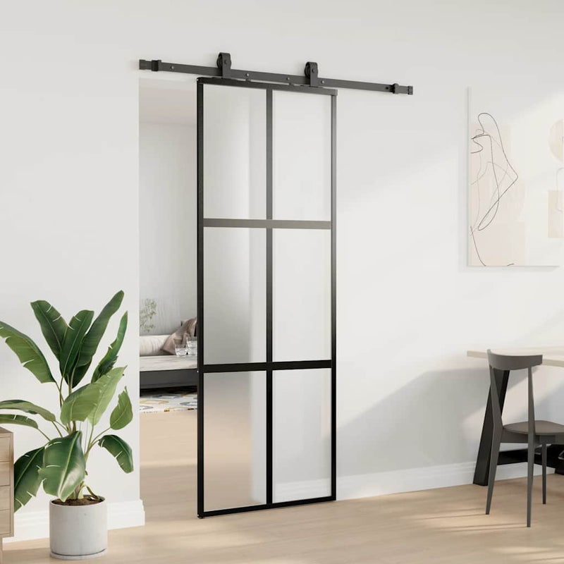 vidaXL fekete edzett üveg tolóajtó fémszerelék szettel 76x205 cm
