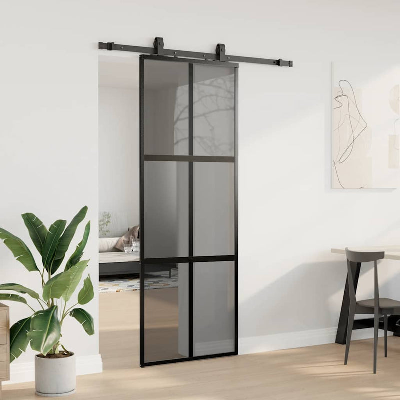 vidaXL fekete edzett üveg tolóajtó fémszerelék szettel 76x205 cm