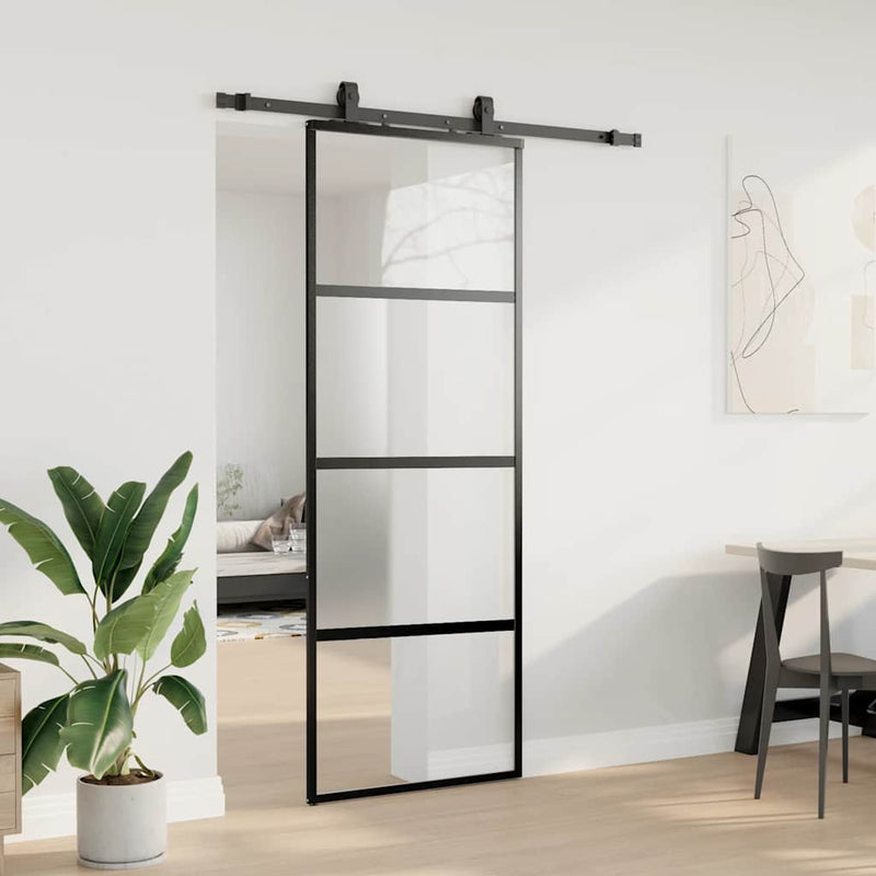 vidaXL fekete edzett üveg tolóajtó fémszerelék szettel 76x205 cm